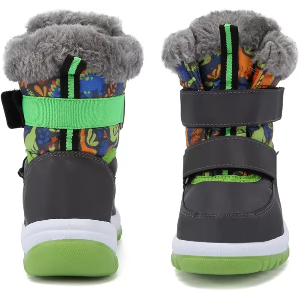 FANTURE Winter Snow Boots for Boy and Girl Outdoor with Fur LinedToddlerLittle Kids21dinosaur Grey