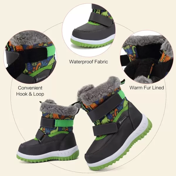 FANTURE Winter Snow Boots for Boy and Girl Outdoor with Fur LinedToddlerLittle Kids21dinosaur Grey