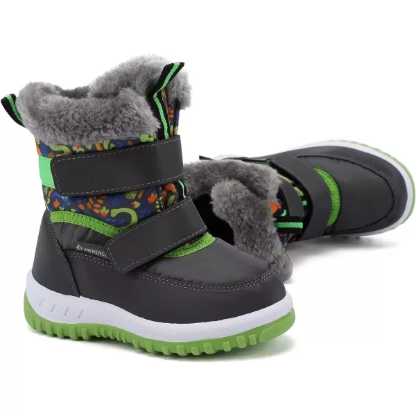 FANTURE Winter Snow Boots for Boy and Girl Outdoor with Fur LinedToddlerLittle Kids21dinosaur Grey