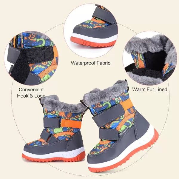 FANTURE Winter Snow Boots for Boy and Girl Outdoor with Fur LinedToddlerLittle Kids21dinosaur Orange