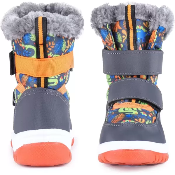 FANTURE Winter Snow Boots for Boy and Girl Outdoor with Fur LinedToddlerLittle Kids21dinosaur Orange