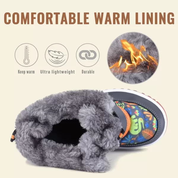 FANTURE Winter Snow Boots for Boy and Girl Outdoor with Fur LinedToddlerLittle Kids21dinosaur Orange