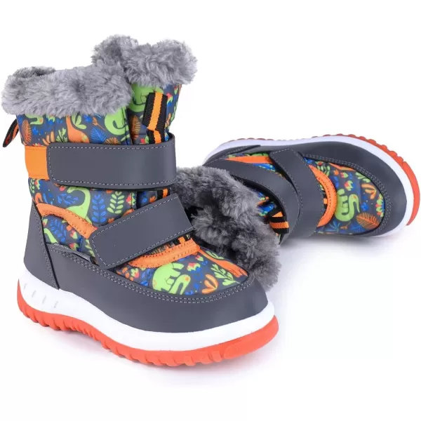 FANTURE Winter Snow Boots for Boy and Girl Outdoor with Fur LinedToddlerLittle Kids21dinosaur Orange