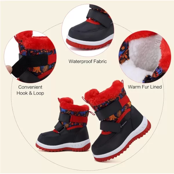 FANTURE Winter Snow Boots for Boy and Girl Outdoor with Fur LinedToddlerLittle Kids21dinosaur Red