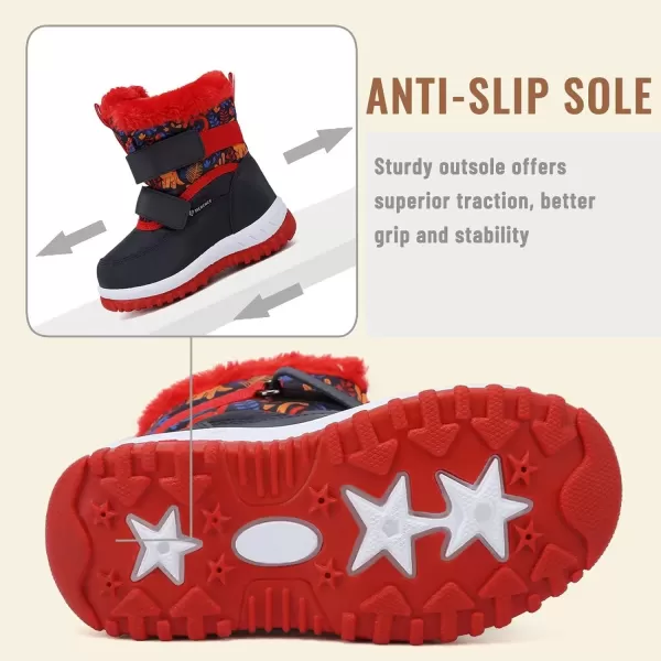 FANTURE Winter Snow Boots for Boy and Girl Outdoor with Fur LinedToddlerLittle Kids21dinosaur Red