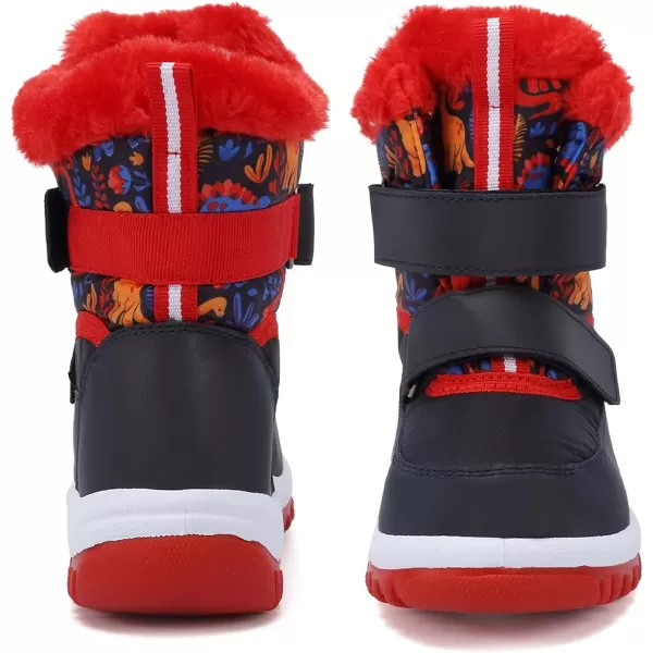 FANTURE Winter Snow Boots for Boy and Girl Outdoor with Fur LinedToddlerLittle Kids21dinosaur Red