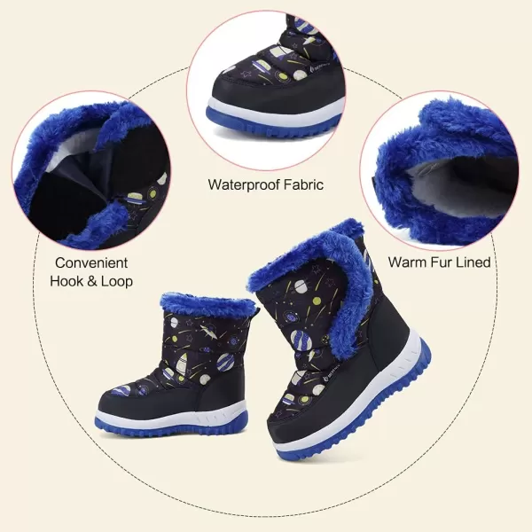 FANTURE Winter Snow Boots for Boy and Girl Outdoor with Fur LinedToddlerLittle Kids21space Black