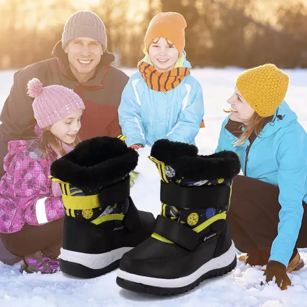 FANTURE Winter Snow Boots for Boy and Girl Outdoor with Fur LinedToddlerLittle Kids21space Yellow