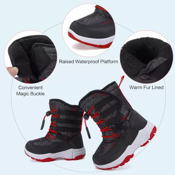 FANTURE Winter Snow Boots for Boy and Girl Outdoor with Fur LinedToddlerLittle Kids580blackred