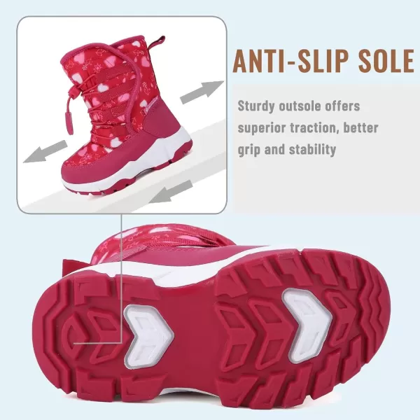 FANTURE Winter Snow Boots for Boy and Girl Outdoor with Fur LinedToddlerLittle Kids580rosered