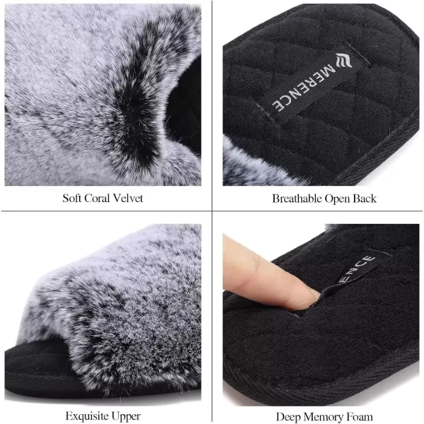 FANTURE Womens Furry Faux Fur Slippers Cozy Memory Foam House Slippers Soft Comfy Flat Slide Sandals Indoor Outdoor1gradient Black