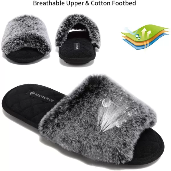 FANTURE Womens Furry Faux Fur Slippers Cozy Memory Foam House Slippers Soft Comfy Flat Slide Sandals Indoor Outdoor1gradient Black