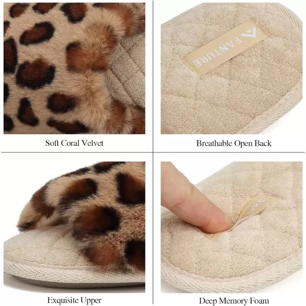 FANTURE Womens Furry Faux Fur Slippers Cozy Memory Foam House Slippers Soft Comfy Flat Slide Sandals Indoor Outdoor1leopard