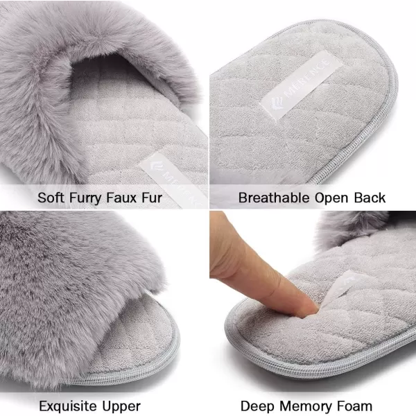 FANTURE Womens Furry Faux Fur Slippers Cozy Memory Foam House Slippers Soft Comfy Flat Slide Sandals Indoor Outdoor1light Gray