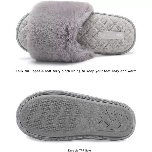 FANTURE Womens Furry Faux Fur Slippers Cozy Memory Foam House Slippers Soft Comfy Flat Slide Sandals Indoor Outdoor1light Gray