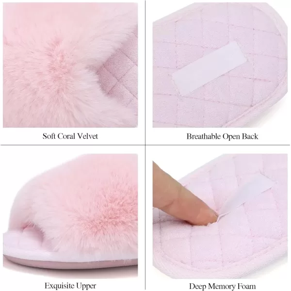 FANTURE Womens Furry Faux Fur Slippers Cozy Memory Foam House Slippers Soft Comfy Flat Slide Sandals Indoor Outdoor1pink