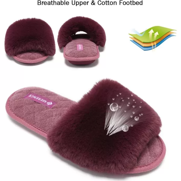 FANTURE Womens Furry Faux Fur Slippers Cozy Memory Foam House Slippers Soft Comfy Flat Slide Sandals Indoor Outdoor1purple