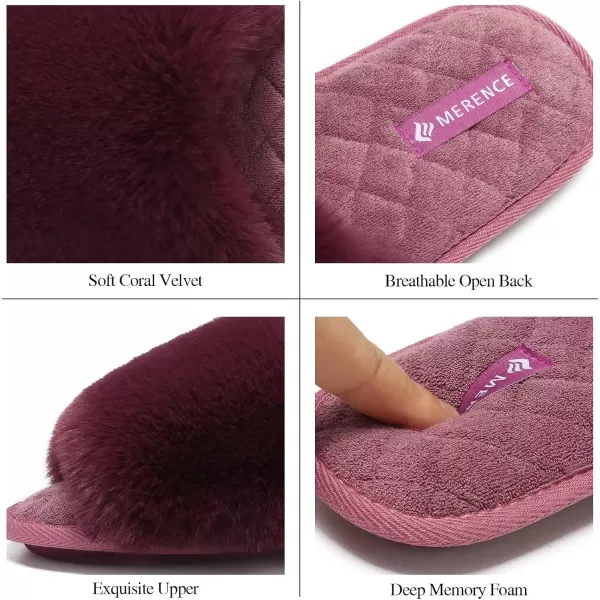 FANTURE Womens Furry Faux Fur Slippers Cozy Memory Foam House Slippers Soft Comfy Flat Slide Sandals Indoor Outdoor1purple