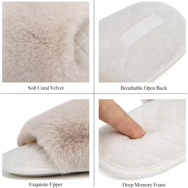 FANTURE Womens Furry Faux Fur Slippers Cozy Memory Foam House Slippers Soft Comfy Flat Slide Sandals Indoor Outdoor2beige