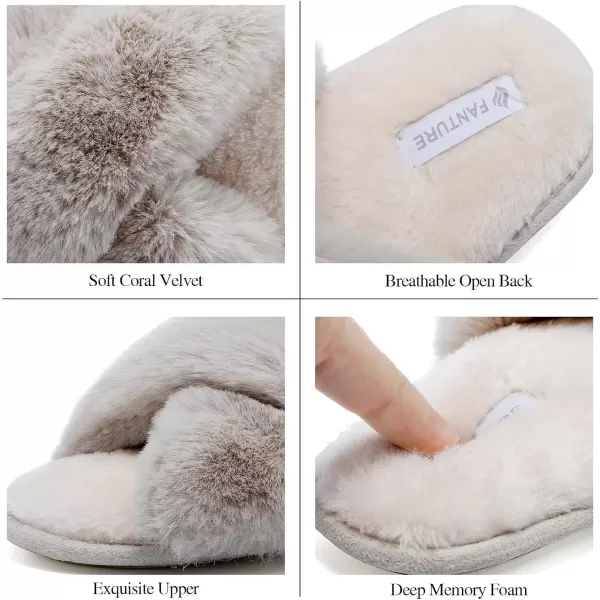 FANTURE Womens Furry Faux Fur Slippers Cozy Memory Foam House Slippers Soft Comfy Flat Slide Sandals Indoor Outdoor6beige