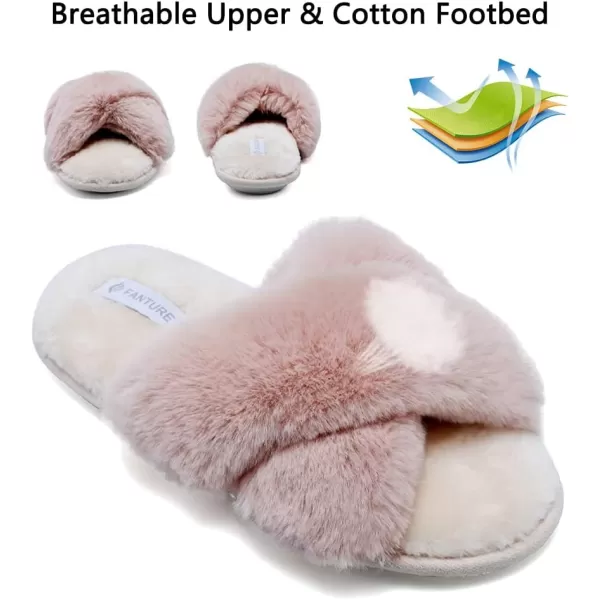 FANTURE Womens Furry Faux Fur Slippers Cozy Memory Foam House Slippers Soft Comfy Flat Slide Sandals Indoor Outdoor6pink