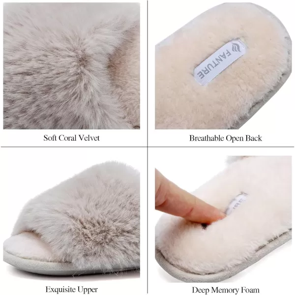 FANTURE Womens Furry Faux Fur Slippers Cozy Memory Foam House Slippers Soft Comfy Flat Slide Sandals Indoor Outdoor7beige