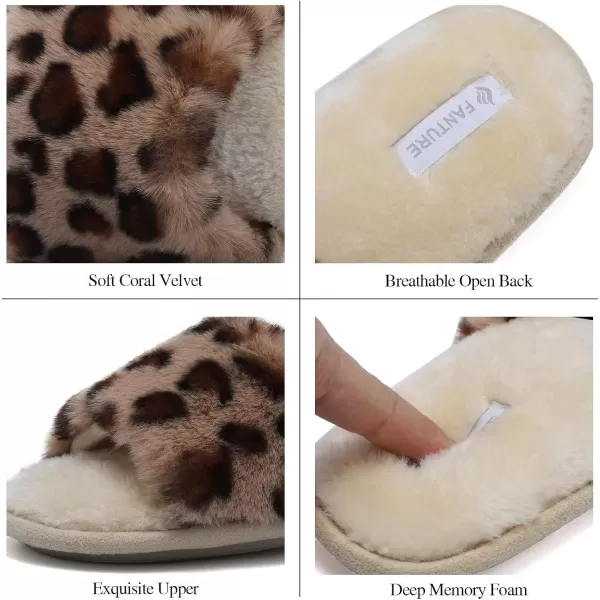 FANTURE Womens Furry Faux Fur Slippers Cozy Memory Foam House Slippers Soft Comfy Flat Slide Sandals Indoor Outdoor7leopard