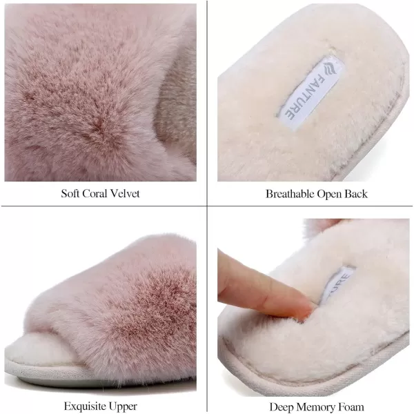 FANTURE Womens Furry Faux Fur Slippers Cozy Memory Foam House Slippers Soft Comfy Flat Slide Sandals Indoor Outdoor7pink