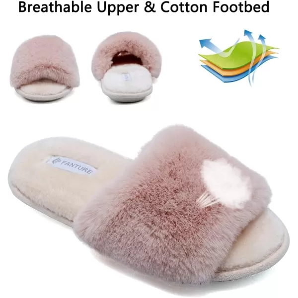 FANTURE Womens Furry Faux Fur Slippers Cozy Memory Foam House Slippers Soft Comfy Flat Slide Sandals Indoor Outdoor7pink