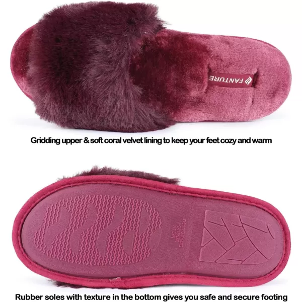 FANTURE Womens Furry Faux Fur Slippers Cozy Memory Foam House Slippers Soft Comfy Flat Slide Sandals Indoor Outdoor7purple