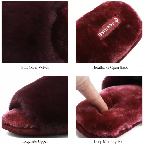 FANTURE Womens Furry Faux Fur Slippers Cozy Memory Foam House Slippers Soft Comfy Flat Slide Sandals Indoor Outdoor7purple