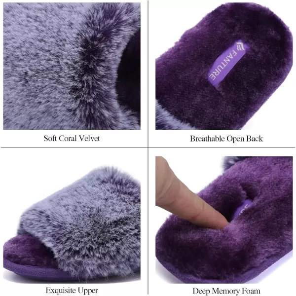 FANTURE Womens Furry Faux Fur Slippers Cozy Memory Foam House Slippers Soft Comfy Flat Slide Sandals Indoor Outdoor7violet