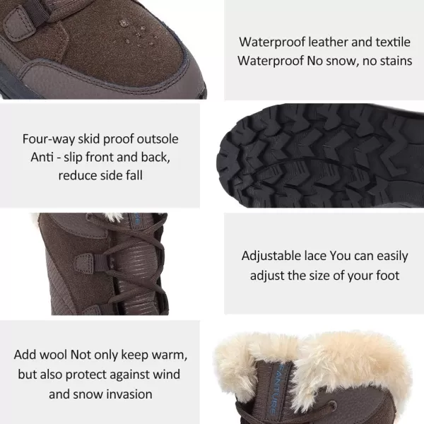 FANTURE Womens Waterproof MidCalf Snow Boot  Winter Thinsulate Insulation Warm Fur Lined  AntiSlip amp Lace Up Closure Cold Weather BootsBrown2020