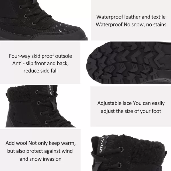 FANTURE Womens Waterproof MidCalf Snow Boot  Winter Thinsulate Insulation Warm Fur Lined  AntiSlip amp Lace Up Closure Cold Weather BootsDblack