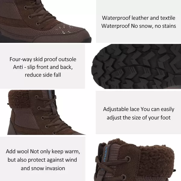 FANTURE Womens Waterproof MidCalf Snow Boot  Winter Thinsulate Insulation Warm Fur Lined  AntiSlip amp Lace Up Closure Cold Weather BootsDbrown