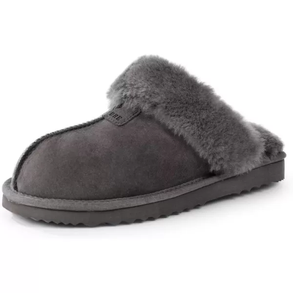 FANTURE Genuine Sheepskin Women Slippers Memory Foam Fluffy slippers Indoor Outdoor House Shoes with Warm Lining901grey