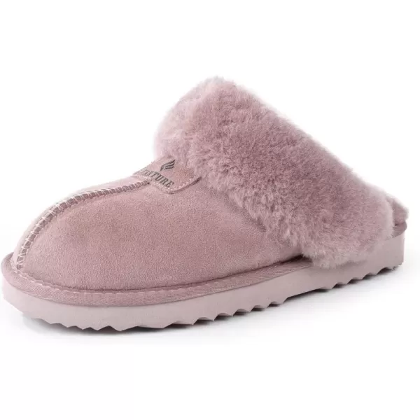 FANTURE Genuine Sheepskin Women Slippers Memory Foam Fluffy slippers Indoor Outdoor House Shoes with Warm Lining901pink