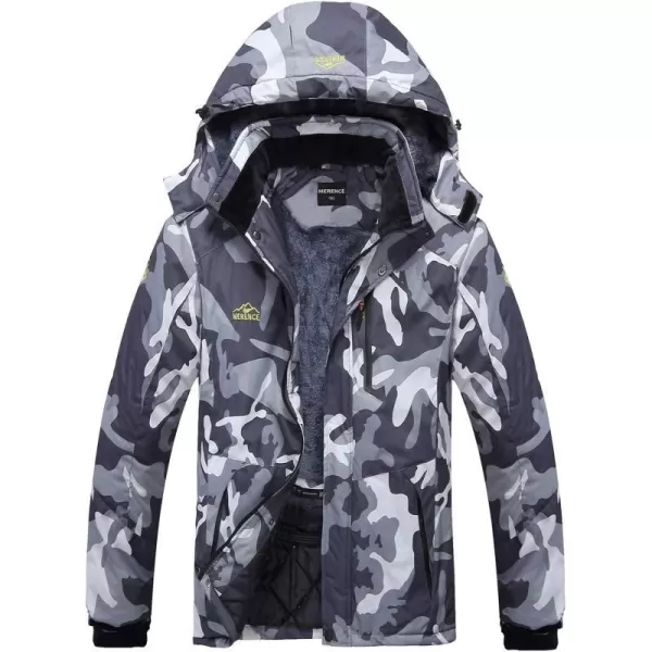 FANTURE Mens Mountain Waterproof Ski Jacket Windproof Rain JacketBlack Camo