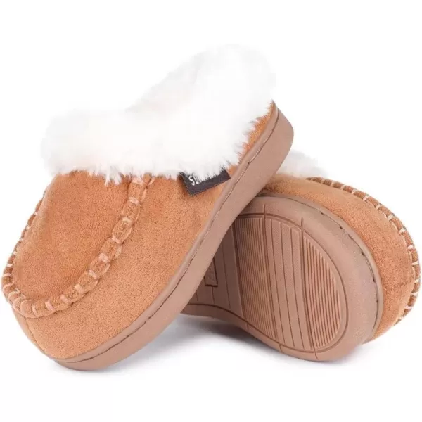 FANTURE Toddler Kids House Shoes Slippers with Memory Foam Fuzzy and Warm Cozy Comfort Fleece Clog Slip On Sole Protection for Boys Girls Indoor OutdoorFurchestnut