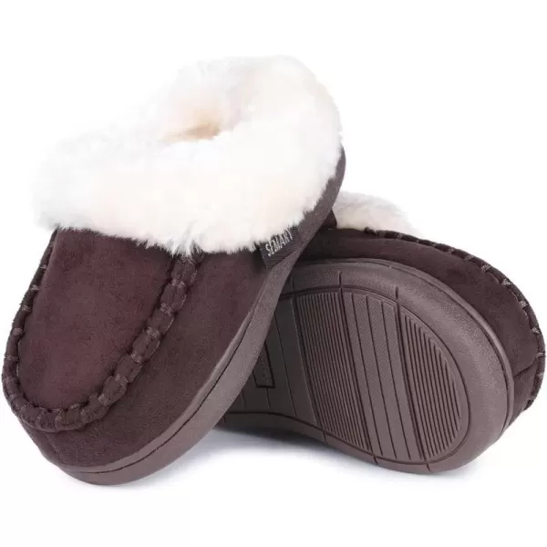 FANTURE Toddler Kids House Shoes Slippers with Memory Foam Fuzzy and Warm Cozy Comfort Fleece Clog Slip On Sole Protection for Boys Girls Indoor OutdoorFurbrown