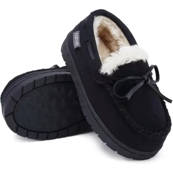 FANTURE Toddler Kids House Shoes Slippers with Memory Foam Fuzzy and Warm Cozy Comfort Fleece Clog Slip On Sole Protection for Boys Girls Indoor OutdoorDblack