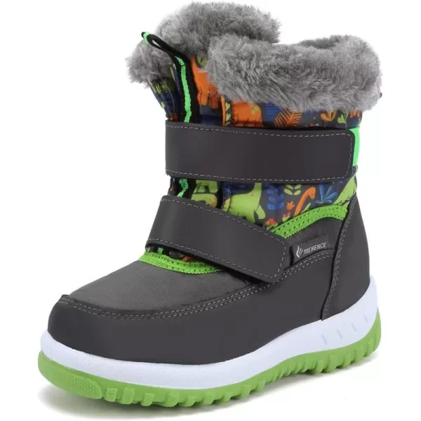 FANTURE Winter Snow Boots for Boy and Girl Outdoor with Fur LinedToddlerLittle Kids21dinosaur Grey