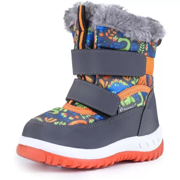 FANTURE Winter Snow Boots for Boy and Girl Outdoor with Fur LinedToddlerLittle Kids21dinosaur Orange