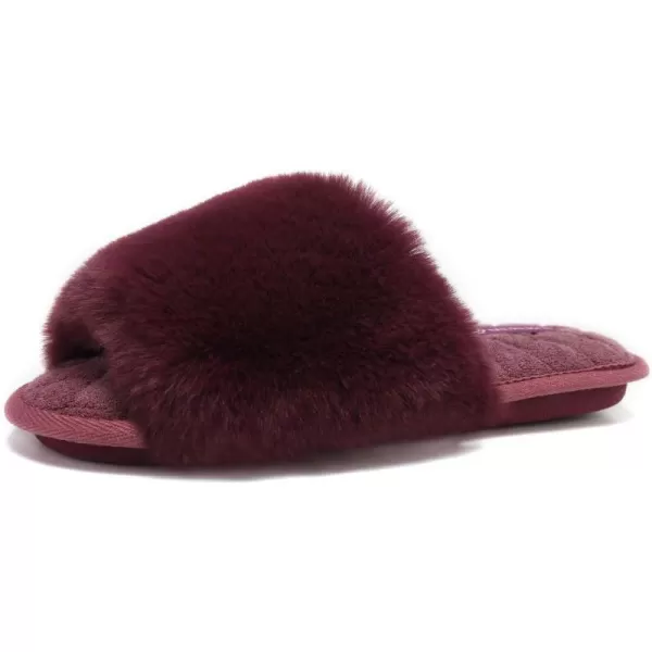 FANTURE Womens Furry Faux Fur Slippers Cozy Memory Foam House Slippers Soft Comfy Flat Slide Sandals Indoor Outdoor1purple