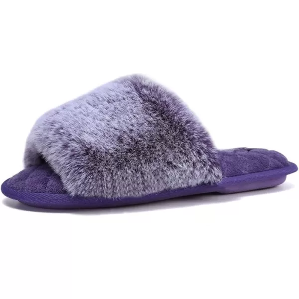 FANTURE Womens Furry Faux Fur Slippers Cozy Memory Foam House Slippers Soft Comfy Flat Slide Sandals Indoor Outdoor1violet