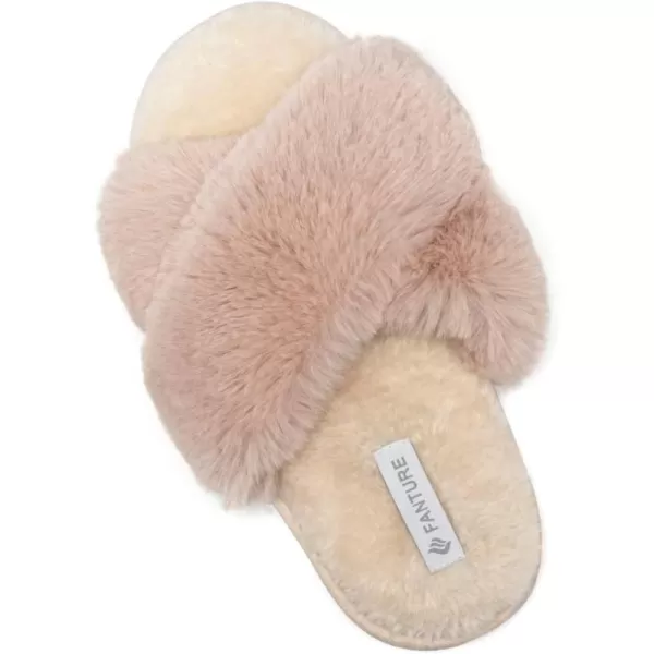 FANTURE Womens Furry Faux Fur Slippers Cozy Memory Foam House Slippers Soft Comfy Flat Slide Sandals Indoor Outdoor6pink