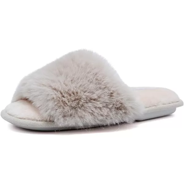 FANTURE Womens Furry Faux Fur Slippers Cozy Memory Foam House Slippers Soft Comfy Flat Slide Sandals Indoor Outdoor7beige