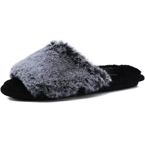 FANTURE Womens Furry Faux Fur Slippers Cozy Memory Foam House Slippers Soft Comfy Flat Slide Sandals Indoor Outdoor7g Black