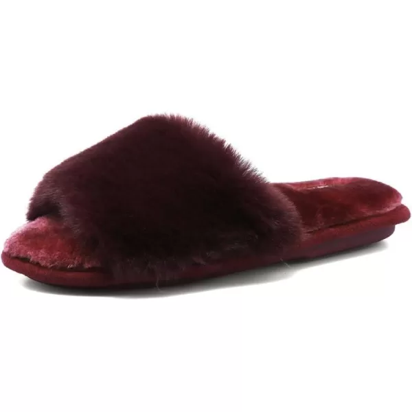 FANTURE Womens Furry Faux Fur Slippers Cozy Memory Foam House Slippers Soft Comfy Flat Slide Sandals Indoor Outdoor7purple