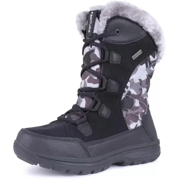 FANTURE Womens Waterproof MidCalf Snow Boot  Winter Thinsulate Insulation Warm Fur Lined  AntiSlip amp Lace Up Closure Cold Weather BootsBlack Camo